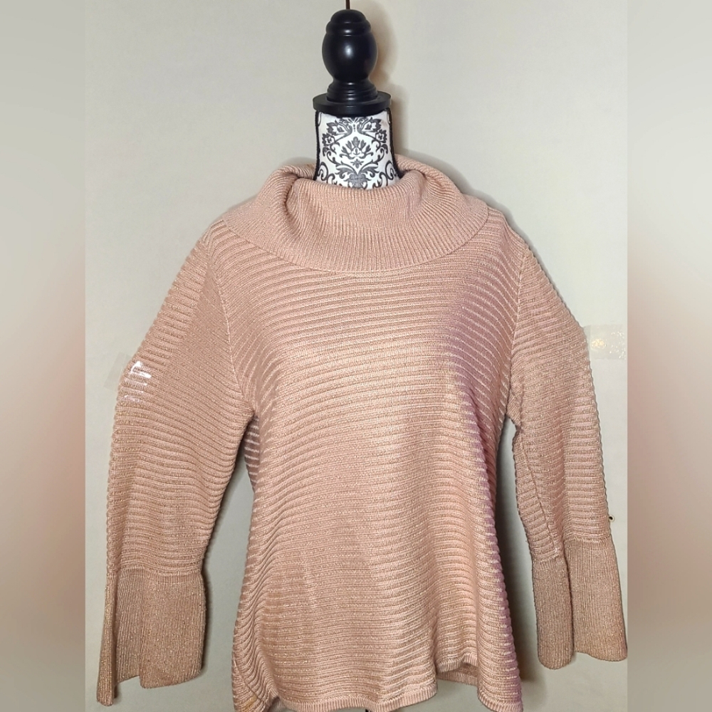 Calvin Klein Cowl Neck Pink Metallic Sweater Women's size Large - Picture 2 of 4
